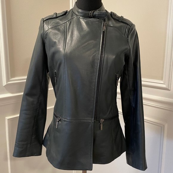Bernardo Dark Green Grayish Soft Leather Jacket Size XS.  EUC. - Picture 2 of 11